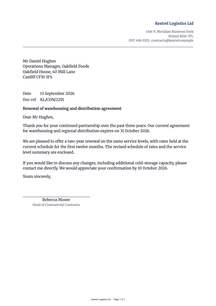 A business letter generated from the PodPDF template