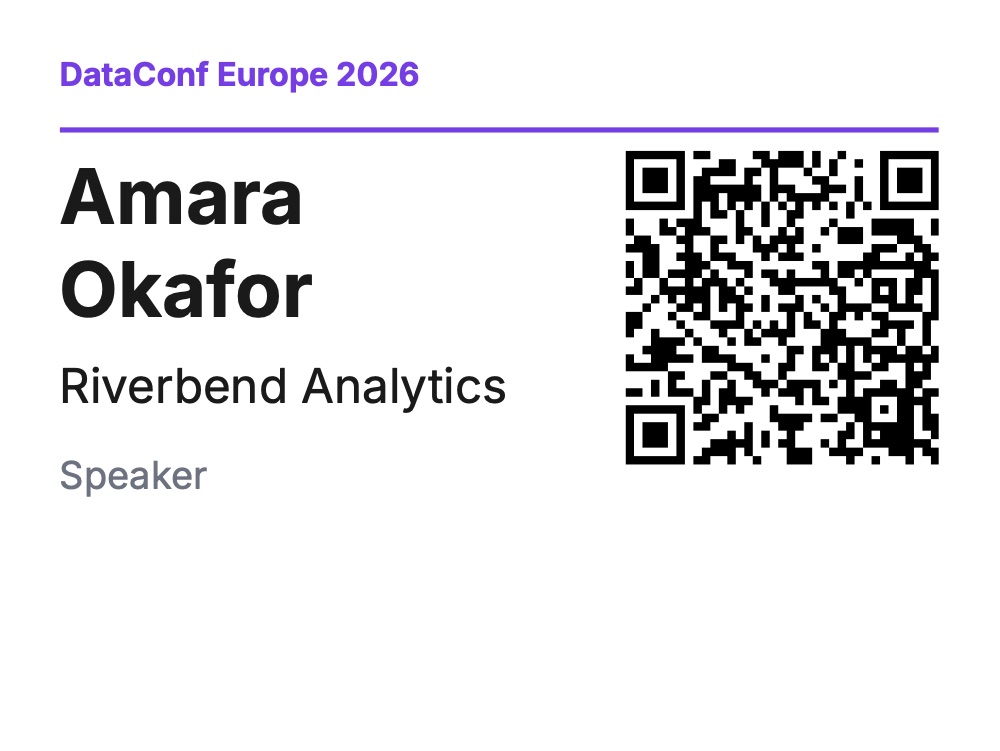 A conference name badge with a contact QR code