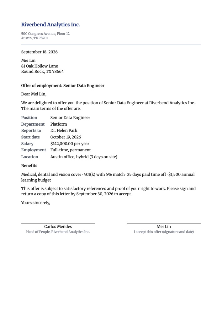 A job offer letter