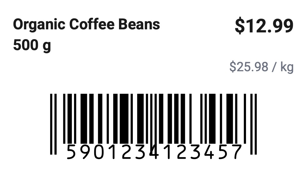 An EAN-13 product price label